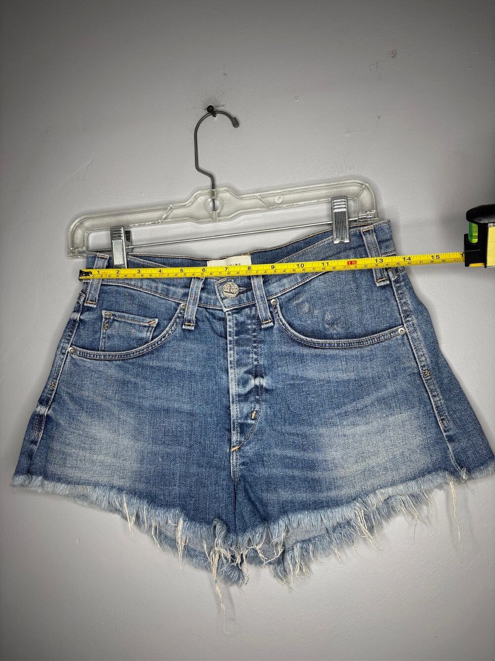 McGuire Denim Blue High Waist Cut Off Frayed Hem Jean Shorts Button Fly Size 25